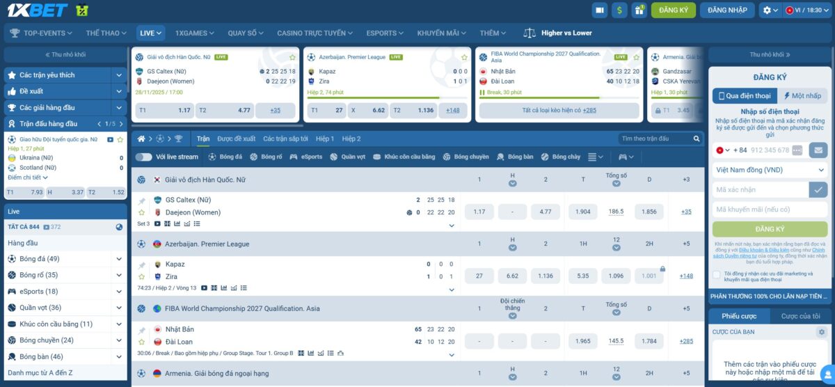 1xBet live stream Vietnam